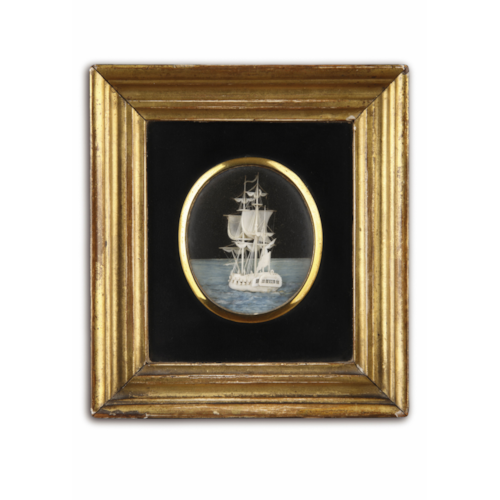 English Carved Ivory Micro Miniature of a Frigate